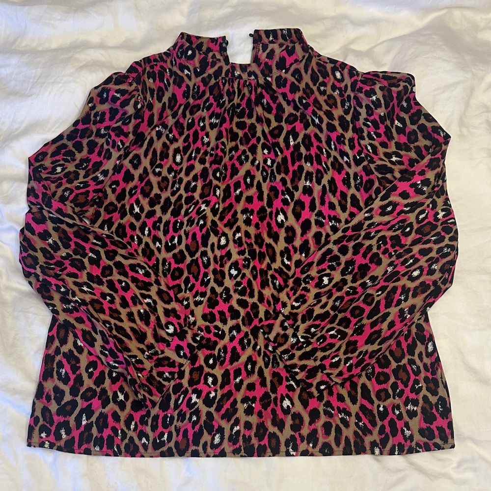 SHEIN Pink and Brown Leopard Print Blouse